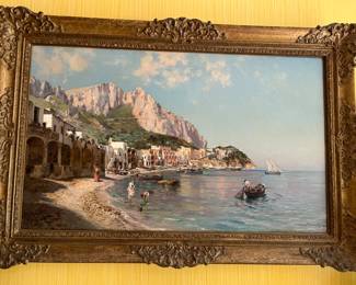 Large 19th century Italian oil painting, coastal scene, landscape, signed Bernardo Hay, dated 1898