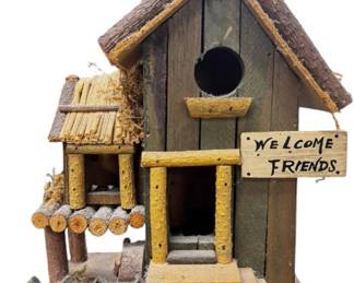 Welcome Friend Log Cabin Birdhouse