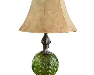 MCM GREEN GLOBE LAMP. THE GLOBE DOES LIGHT AS WELL AS THE BULB. TWO AVAILABLE. ONE DO NOT HAVE A SHADE. 