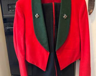 Army Mess Dress Uniform. Jacket, Pants and suspenders. Suspenders are in rough shape (see photos to follow) $149.00