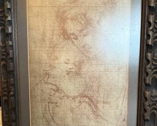 Hibel Portfolio Series--Mother and Child. 20x14.5, Wood-carved frame.