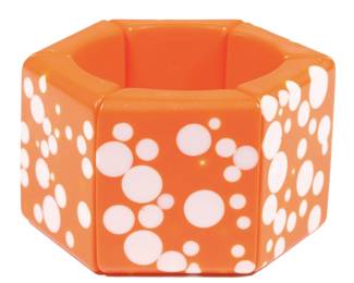 Lot 61
HUGE Carlos Sobral chunky bright orange resin polka dot panel stretch bracelet. 1 7/8"H x 2 1/8"Inner Diameter