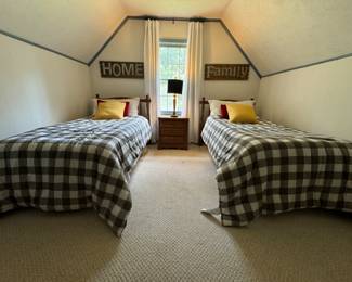 My childhood bedroom set. Two twin beds, side table and chest of drawers. 