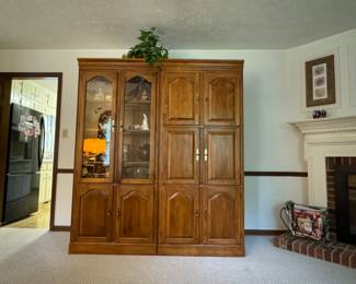 There are two cabinets, side by side. The right side held a small TV.  This is large and cheap, because it has to go.