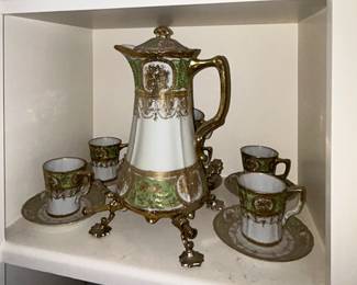 Antique Russian Coffee Pot w/ 6 Cups + Saucers