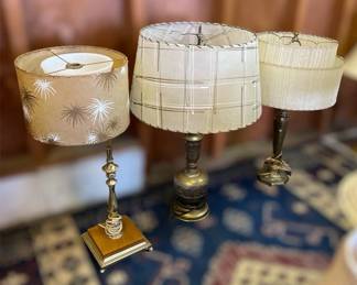 Three Table Lamps With Mid Century Style Shades
