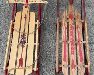Flexible Flyer III And American Red Metal Wood Sled