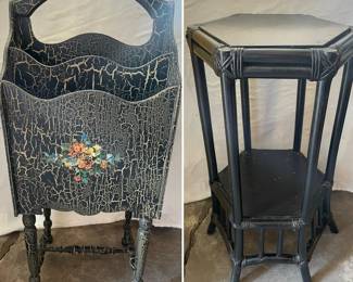 Vintage Magazine Holder With Hexagon Accent Table