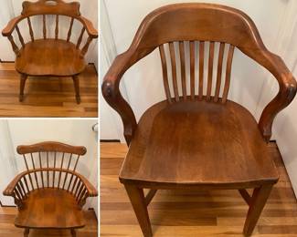 Three Vintage Wooden Arm Chairs Includes Ethan Allen