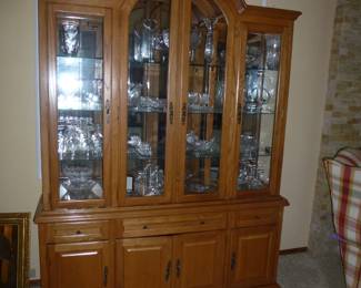 NICE BIG HUTCH WITH BEAUTIFUL GLASSWARE INSIDE (GLASSWARE WILL BE INDIVIDUALLY PRICED)