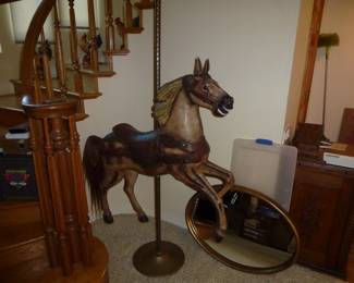 REAL ANTIQUE  HORSE HAIR WOODEN CARVED CAROUSEL HORSE