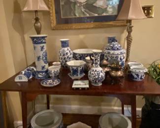 Lots of blue and white decor.