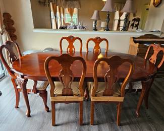Solid wood dining room table and chair set 