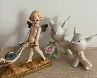 Italian Cherub Pushing Wheelbarrow Figurine
