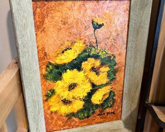 Framed Impressionist Oil Painting of Sunflowers by Ann Pine