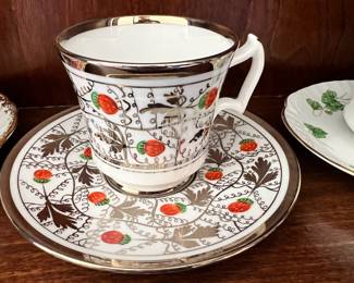 Royal Chelsea Platinum Silver and Strawberries Teacup & Saucer 