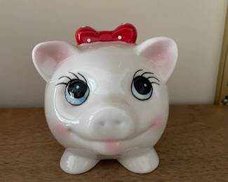 Hand Painted Ceramic Pig with Bow Piggy Bank
