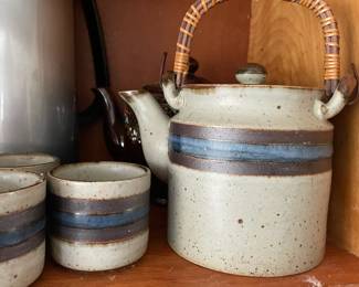 Otagiri Horizon Blue/Brown Teapot & 3 Cups – Made in Japan