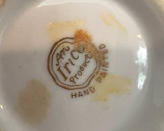 An Irice Hand Painted White & Gold Covered Dish with Matching Perfume Bottles