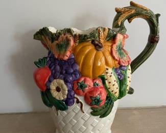 Long Rich Pitcher with Fruit and Vegetable Harvest Design