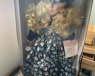 Collectible Memories Porcelain Blond Doll With Basket Of Flowers 