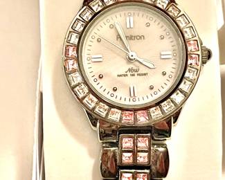 Armitron Women's Pink Colored Swarovski Crystal Accented Silver-Tone Watch