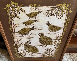 Framed Painting on Board "Holiday Quail" by Joan Johnson