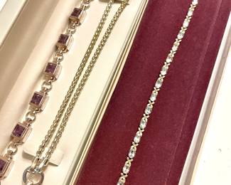 Matching Square Amethyst Link Bracelet & Necklace
