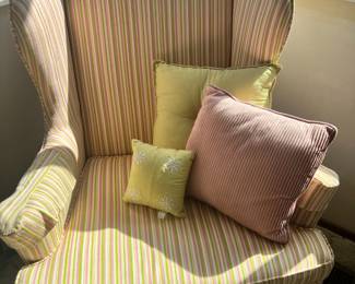 Woodmark Originals Green, White, Pink & White Striped Upholstered Wingback Chair