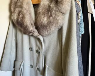 Circa 1970's Sabrina Gray Wool & Fox Fur Collar Coat
