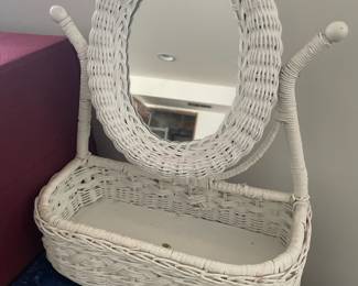 White Wicker Vanity Mirror Caddy Basket 