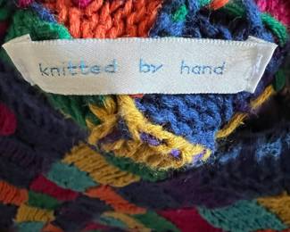 1990's Harve Benard Multi-colored Patchwork Hand Knitted Sweater 
