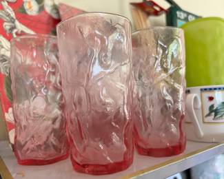 Set of 3 Pink Morgantown Ice Tea Glasses