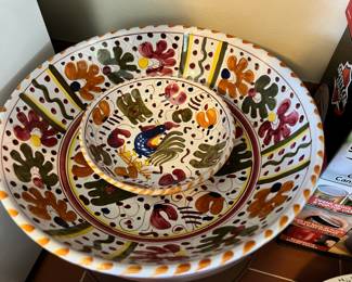 Blue Rooster Hand Painted Pottery Bowls - Made in Deruta Italy