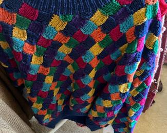 1990's Harve Benard Multi-colored Patchwork Hand Knitted Sweater 
