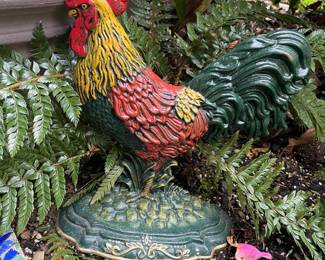 Painted Cast Iron Rooster Statue