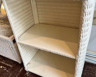 Two Tier White Wicker Shelf