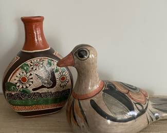 Tonala Mexican Hand Painted Clay Pottery Duck Figurine