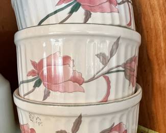 Set of 3 Mikasa "Silk Flowers" Ultra Ceram Souffle Dishes