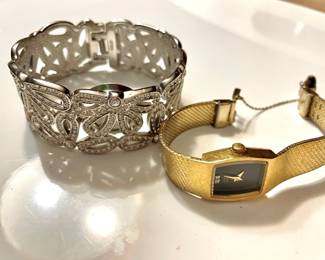 Kenneth Jay Lane Crystal Rhinestone Cuff Watch, Citizen Gold Tone Ladies Watch 