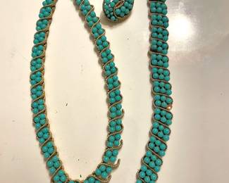 Trifari Turquoise Set - Bracelet, Earrings and Necklace