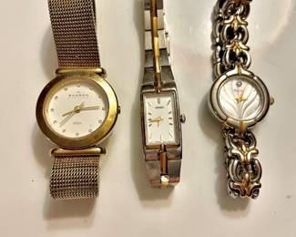 Skagen Ladies Steel Gold Tone Ladies Watch, Seiko Two Tone Ladies Watch, Bulova Two Tone Diamond Accent Ladies Watch