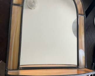 Brown White Swirl Stained Glass Mirror with Shelf