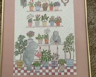 Framed & Matted Lithograph  "Green Thumbs”  by Susan Gantner
