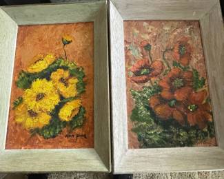 Framed Impressionist Sunflower Painting by Ann Pine, Framed Impressionist Red Poppies Painting by Ann Pine