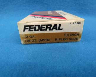 Lot 65. Federal 12 gauge 2 3/4" rifled slugs.&nbsp; Two full boxes of 5 each.&nbsp; Ten total rounds.