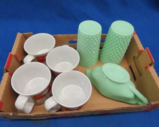 Lot 35. Jadeite glassware and four Campbell's Soup mugs