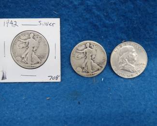 Lot 91. One Franklin and two silver half dollars