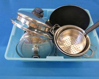 Lot 285. Pots. pans, and glass covers