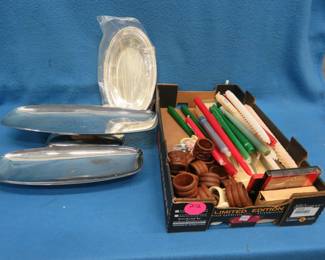 Lot 212. Serving trays, candles, knife set and more